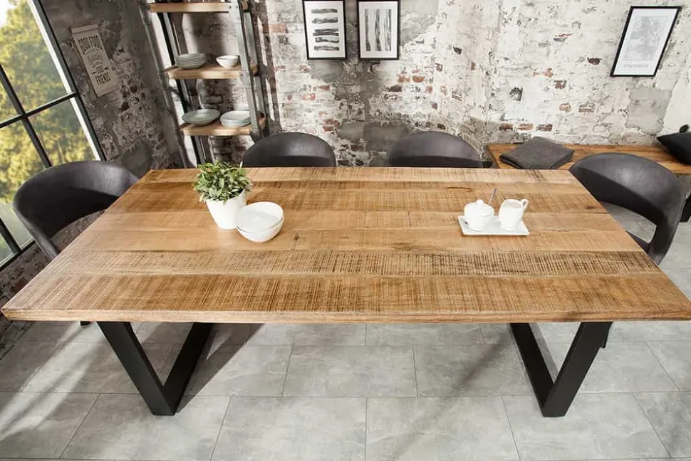 Massiver Esstisch IRON CRAFT 200cm natur Mangoholz Eisen Kufengestell Industrial Design