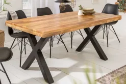Massiver Esstisch IRON CRAFT 160cm natur Mangoholz Industrial Design schwarz Metall
