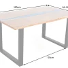 Massiver Esstisch LIQUID 160cm braun Akazienholz Baumkante schwarz Eisen blau