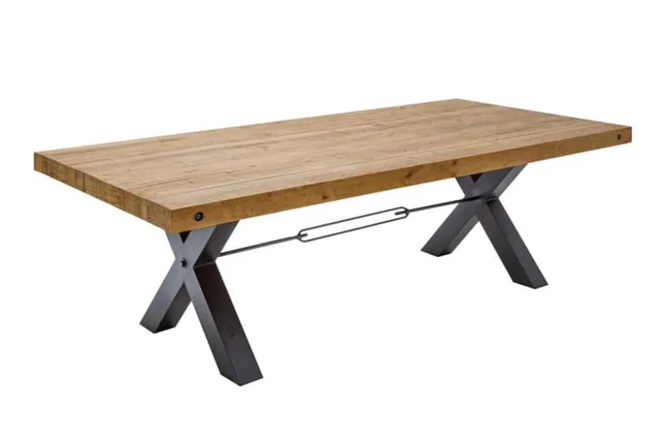 Massiver Esstisch THOR 240cm vintage braun recyceltes Pinienholz Industrial Design X-Gestell