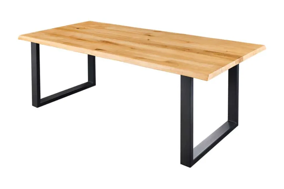 Massiver Esstisch WILD OAK 160cm natur schwarz Wildeiche Baumkante Metall U-Gestell