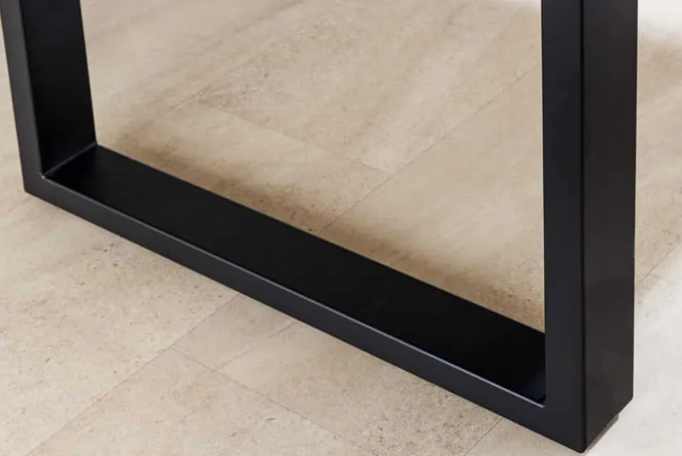 Massiver Esstisch WILD OAK 160cm natur schwarz Wildeiche Baumkante Metall U-Gestell