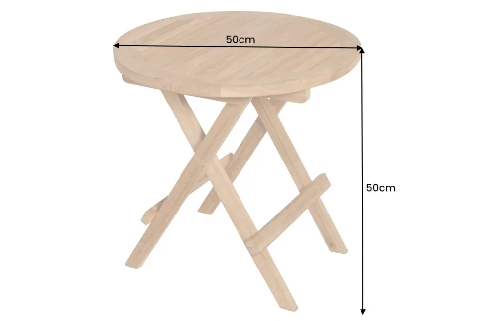 Massiver Gartenbeistelltisch EMPIRE TEAK 50cm natur Teakholz klappbar rund Outdoor
