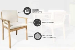 Massiver Gartenstuhl KOPENHAGEN natur Akazienholz beige Outdoor inkl. Kissen
