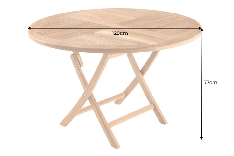 Massiver Gartentisch EMPIRE TEAK 120cm natur Teakholz rund klappbar Outdoor Balkontisch