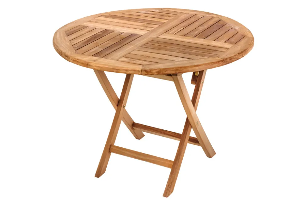 Massiver Gartentisch EMPIRE TEAK 100cm natur Teakholz rund klappbar Outdoor Balkontisch