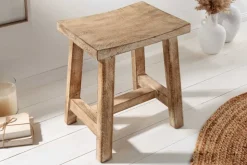Massiver Hocker FINCA 45cm beige Mangoholz Handarbeit Boho Shabby Chic