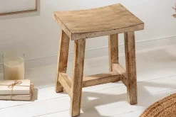 Massiver Hocker FINCA 45cm beige Mangoholz Handarbeit Boho Shabby Chic