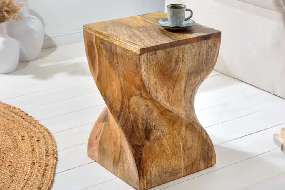 Massiver Hocker TWIST 45cm natur Mangoholz handmade Beistelltisch