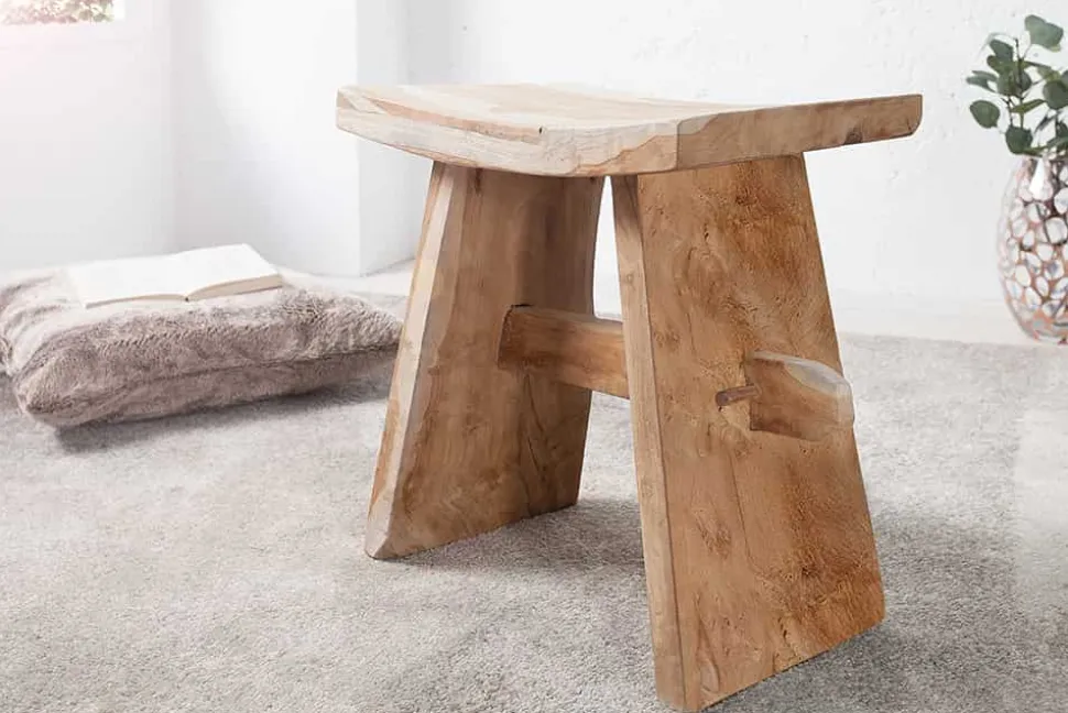 Massiver Hocker ZEN 40cm Teakholz Beistelltisch
