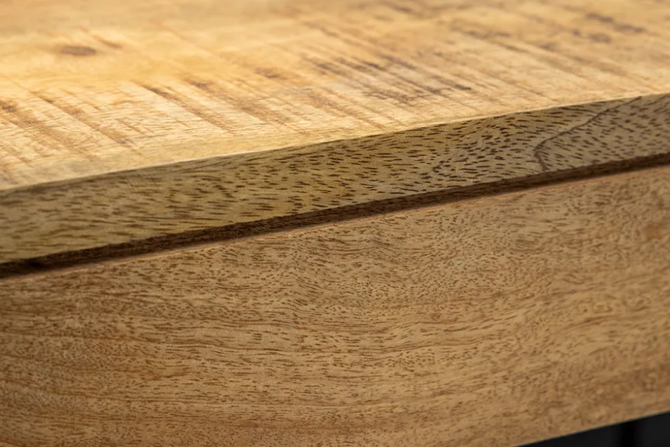 Massiver Holz Esstisch PURE 120-200cm natur Mangoholz mit Ansteckplatten