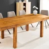 Massiver Holz Esstisch PURE 120-200cm natur honey finish Akazie mit Ansteckplatten