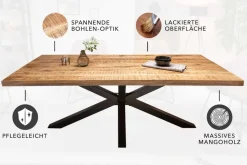 Massiver Industrial Esstisch GALAXIE 180cm Mangoholz sternenförmiges Gestell