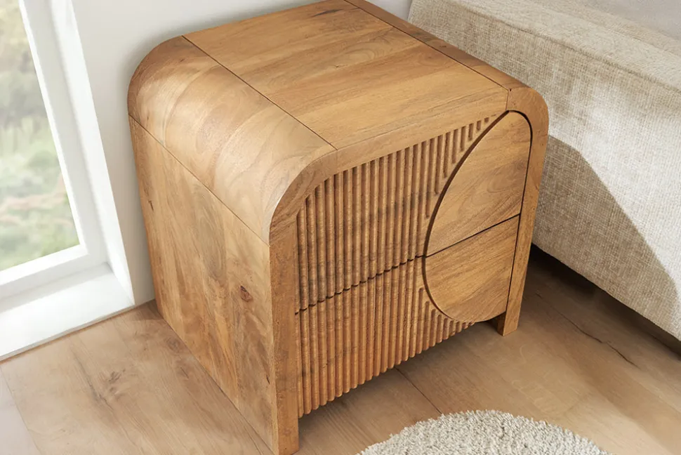 Massiver Nachttisch ART DECO 50cm cream finish beige Mangoholz mit Schublade