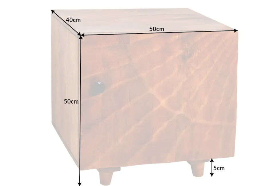 Massiver Nachttisch SCORPION 50cm braun Mangoholz Beistelltisch mit 3D Schnitzereien