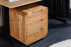 Massiver Rollcontainer CUBUS 60cm braun Akazienholz honey finish drei Schubladen