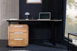 Massiver Rollcontainer CUBUS 60cm braun Akazienholz honey finish drei Schubladen