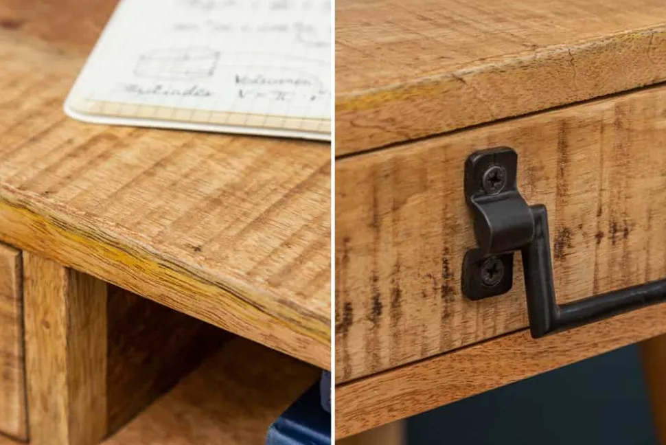 Massiver Schreibtisch RETRO 120cm Mangoholz Bürotisch mit Schublade
