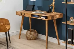 Massiver Schreibtisch RETRO 120cm Mangoholz Bürotisch mit Schublade