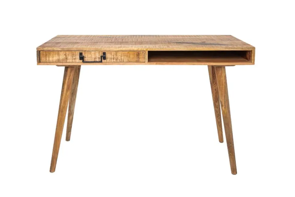Massiver Schreibtisch RETRO 120cm Mangoholz Bürotisch mit Schublade