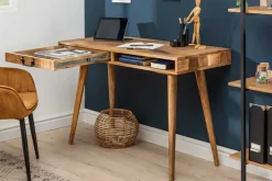 Massiver Schreibtisch RETRO 120cm Mangoholz Bürotisch mit Schublade