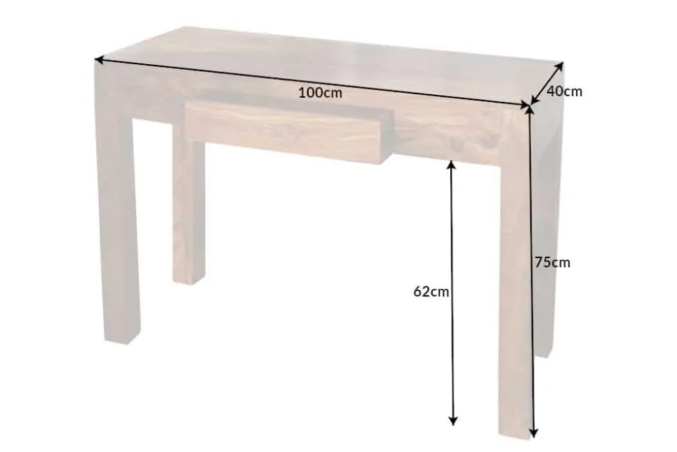 Massiver Sekretär MAKASSAR 100cm braun Sheesham stone finish Schreibtisch Konsolentisch