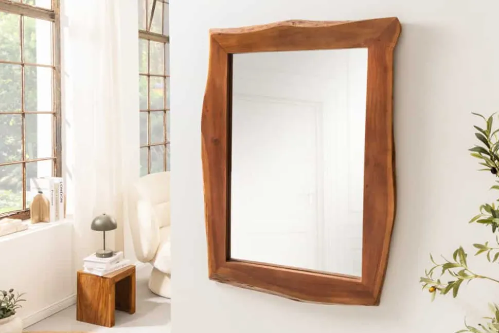 Massiver Spiegel MAMMUT 100cm braun Akazienholz Baumkante Wandspiegel