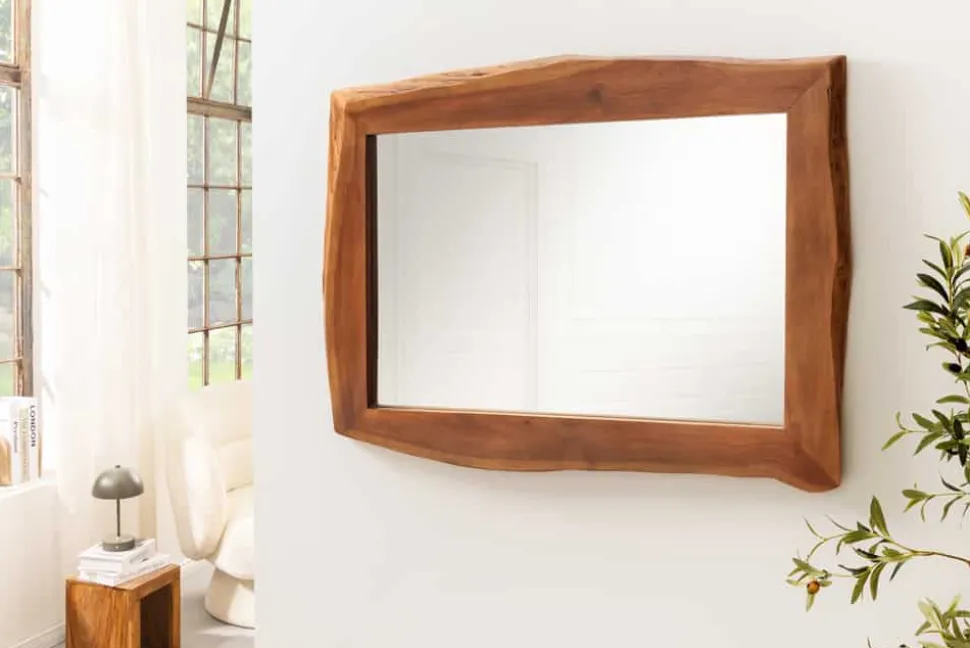 Massiver Spiegel MAMMUT 100cm braun Akazienholz Baumkante Wandspiegel