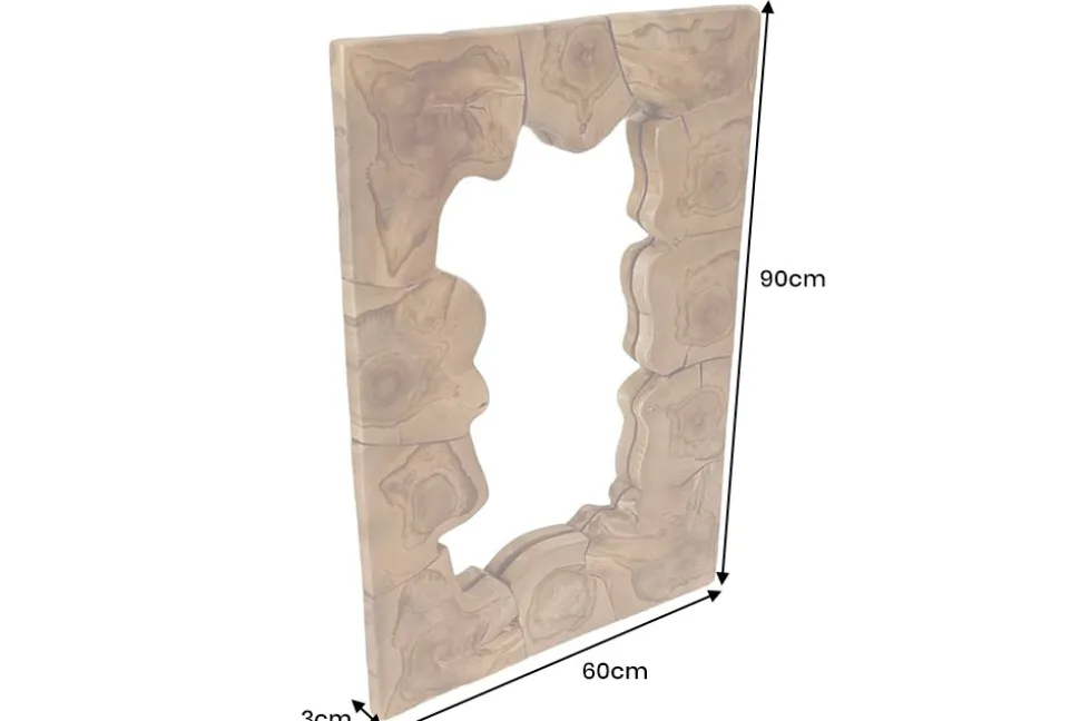 Massiver Spiegel MOSAIK 90cm Teakholz eckig Baumstamm handmade