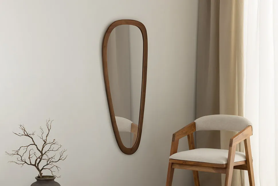 Massiver Wandspiegel ORGANIC 120cm braun Walnussholz-Design