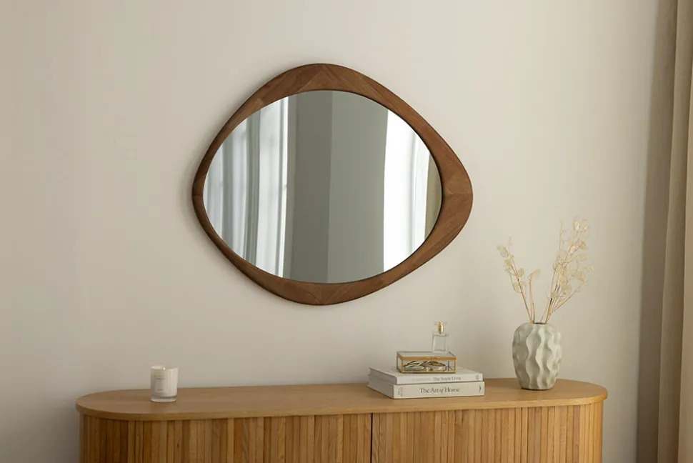 Massiver Wandspiegel ORGANIC 90cm braun Walnussholz-Design