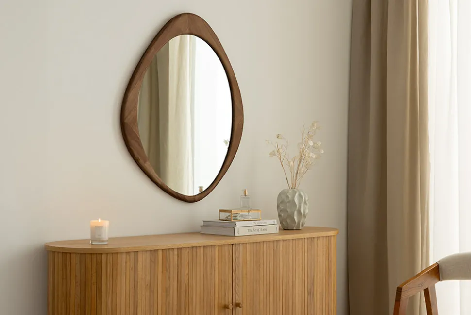 Massiver Wandspiegel ORGANIC 90cm braun Walnussholz-Design