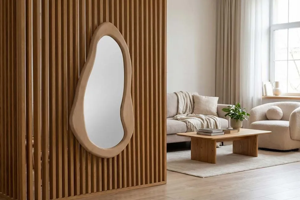 Massiver Wandspiegel ORGANIC 130cm creme Mangoholz flexibel aufhängbar
