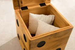 Massiver Würfel-Hocker CUBE 40cm natur Mangoholz Beistelltisch stapelbar mit Fach