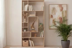 Massives Bücherregal CUBUS 180cm natur Mangoholz cream finish elf Fächer