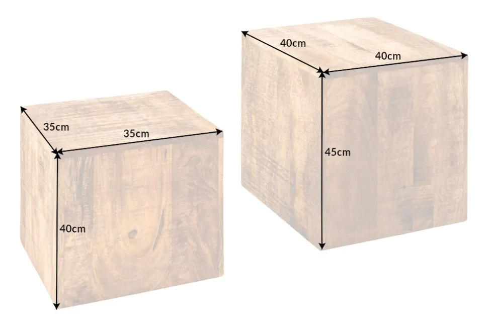 Massives 2er Set Beistelltisch CURACAO 45cm natur Mangoholz Würfel handmade Couchtisch