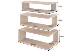 Massives 3er Set Wandregale SURREAL 65cm braun stone finish Außenecke Sheesham