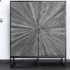 Massives Highboard BARRACUDA 120cm grau Mangoholz mit Teakholz-Front schwarz Metall