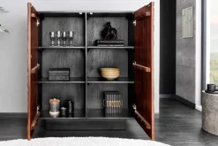 Massives Highboard FLUID 110cm walnuss-braun Akazienholz aufwendiges 3D-Design