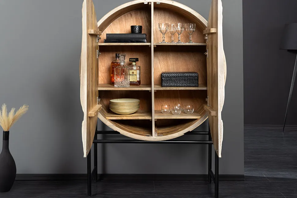 Massives Highboard LION 140cm weiß Mangoholz Metall 3D Schnitzereien Kunstwerk