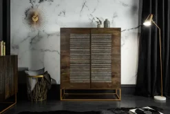 Massives Highboard ONYX 120cm dunkelbraun Mangoholz Edelstein Achat gold Metallgestell