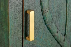 Massives Highboard PEACOCK 170cm grün Mangoholz antik 3D Schnitzerei Pfau-Design
