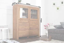 Massives Highboard PURE 140cm braun Sheesham stone finish Vitrine Palisander