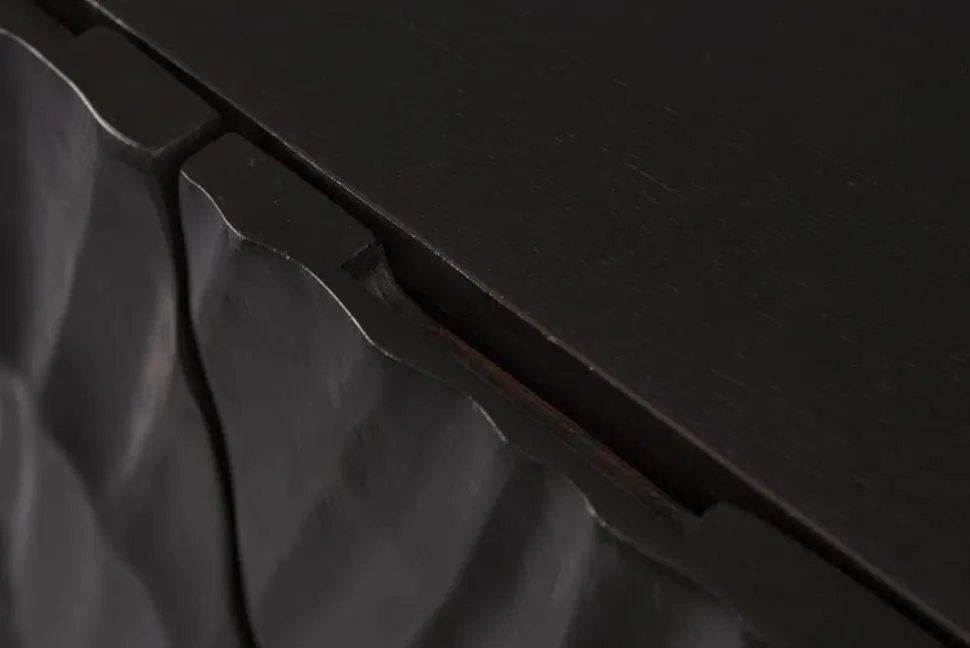 Massives Highboard SCORPION 120cm schwarz Mangoholz aufwendige 3D Schnitzereien