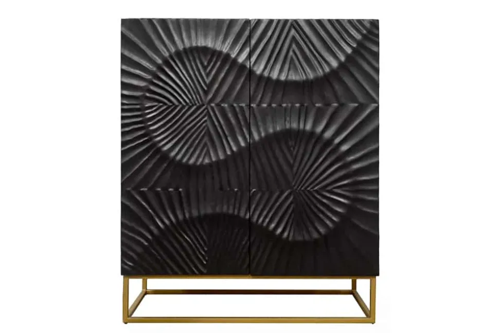 Massives Highboard SCORPION 120cm schwarz Mangoholz aufwendige 3D Schnitzereien