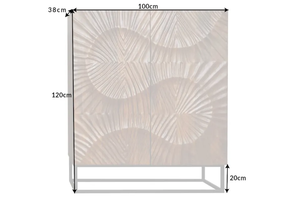 Massives Highboard SCORPION 120cm braun Mangoholz aufwendige 3D Schnitzereien