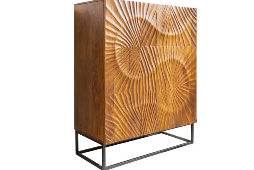 Massives Highboard SCORPION 120cm braun Mangoholz aufwendige 3D Schnitzereien