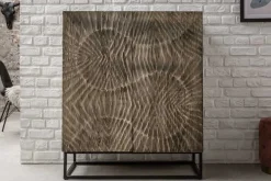Massives Highboard SCORPION 120cm grau Akazie aufwendige 3D Schnitzereien