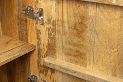 Massives Highboard SCORPION 120cm türkis Mangoholz mit 3D Schnitzereien gold Metall