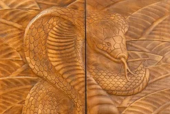 Massives Highboard SNAKE 120cm braun schwarz Mangoholz Schlangen-Design mit aufwendigen 3D Schnitzereien